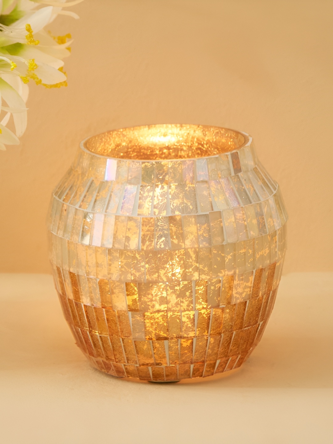 

Home Centre Gold-Toned Glass Candle Holder