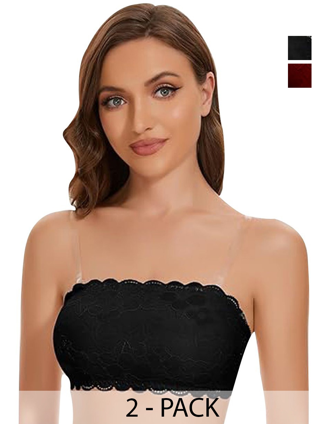 

ComfyStyle Floral Bandeau Bra Full Coverage Lightly Padded, Black
