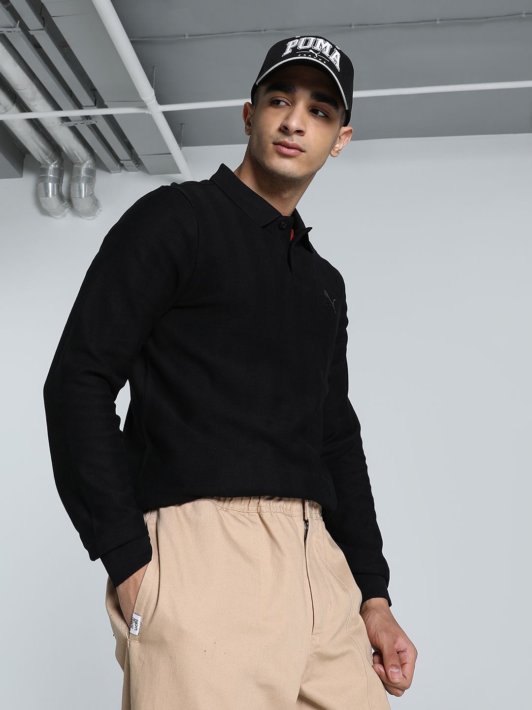 

Puma Men Classics Herringbone Solid Slim Fit Cotton Polo T-shirt, Black