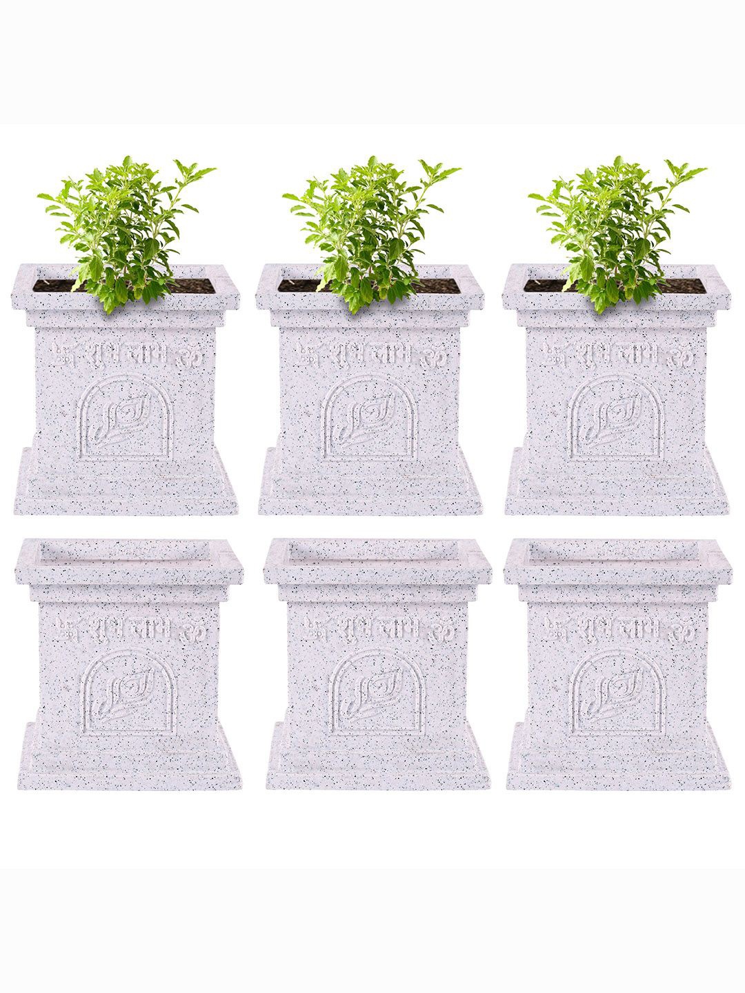 

Kuber Industries White 6 Pieces Tulsi Mancha Gamla Textured Planters