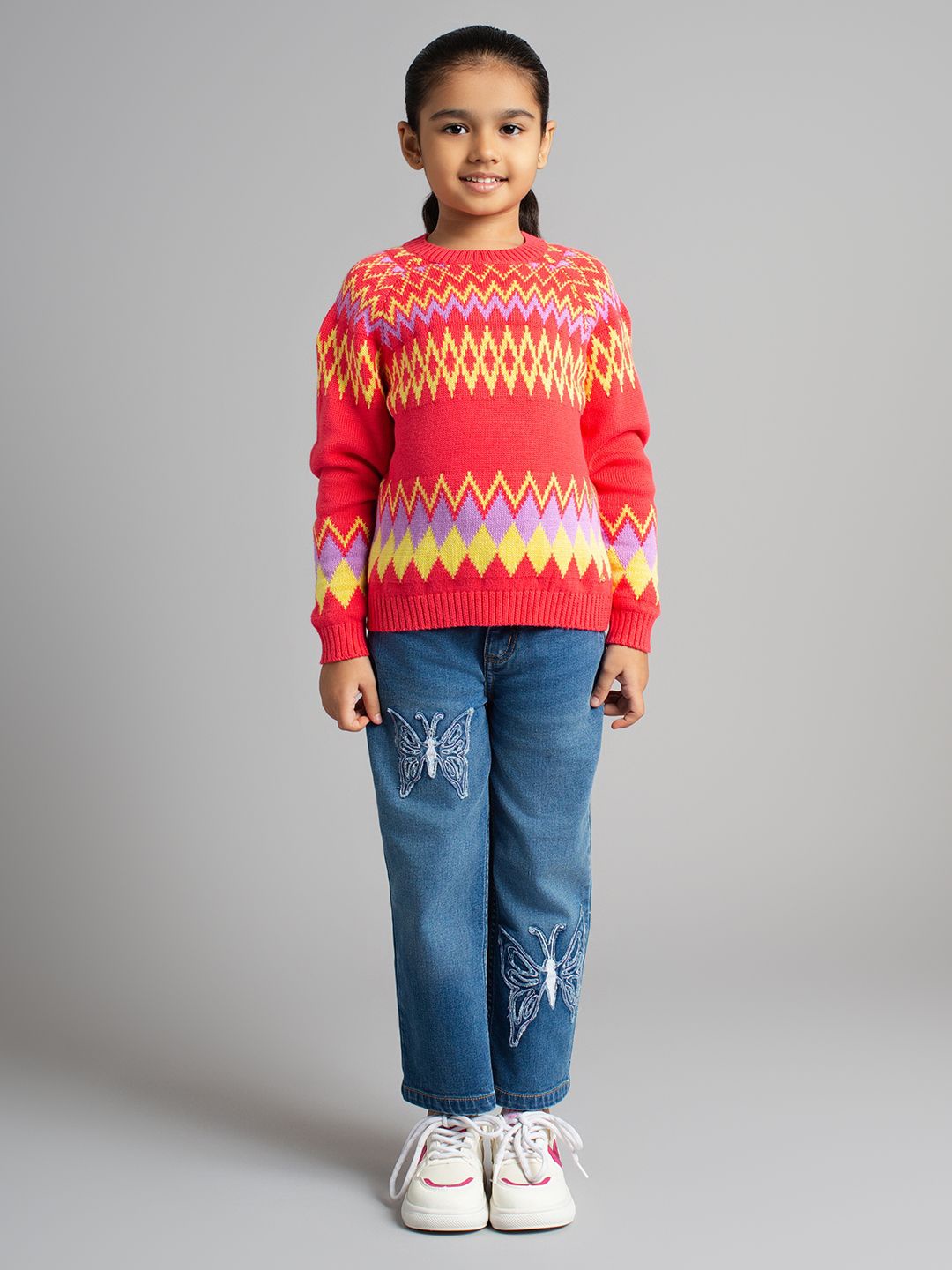 

Ed-a-Mamma Girls Self Design Pullover, Red