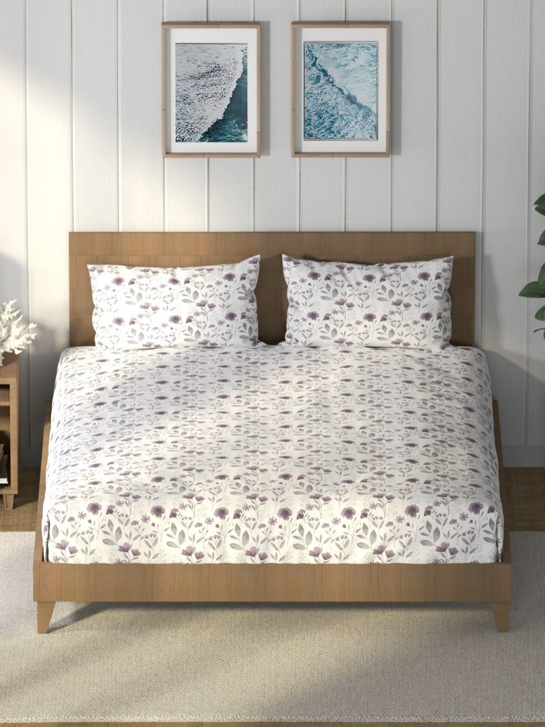 

Nautica Lavender Printed Pure Cotton 160 TC King Bedsheet with 2 Pillow Covers