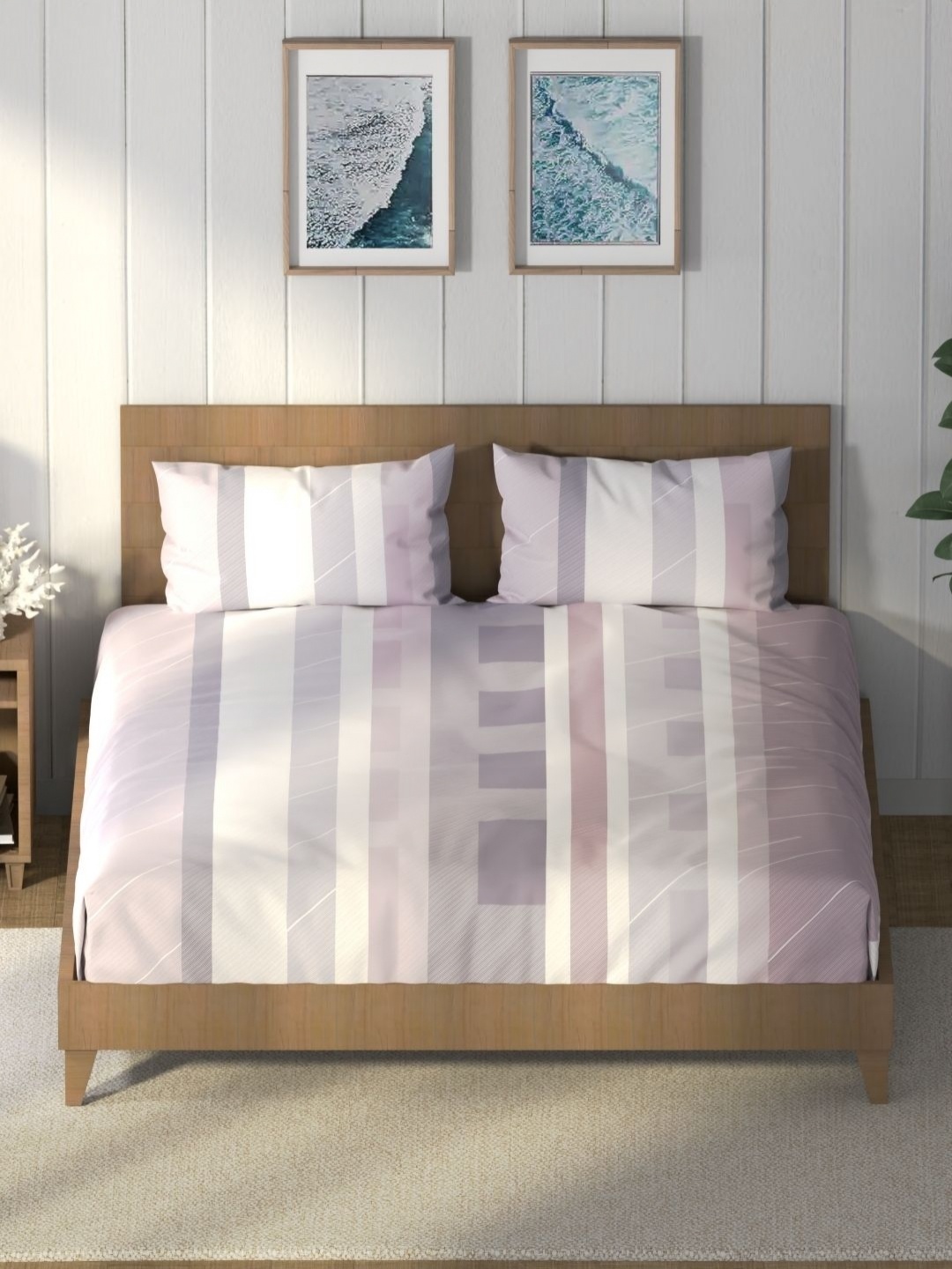 

Nautica Purple & Pink Geometric Cotton 160 TC King Bedsheet with 2 Pillow Covers
