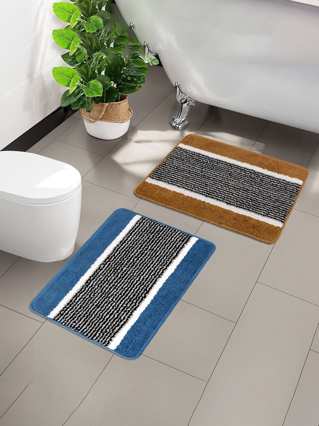 

Kuber Industries Sky Blue 2 Pieces Textured Microfiber Anti-Skid Door Mats, Gold