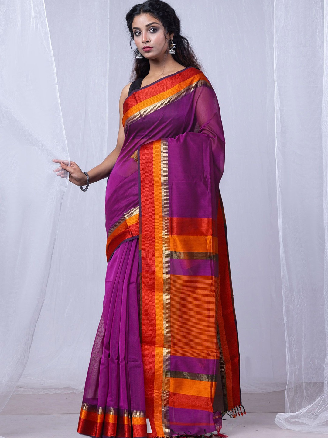 

Unnati Silks Handloom Maheshwari Saree, Violet