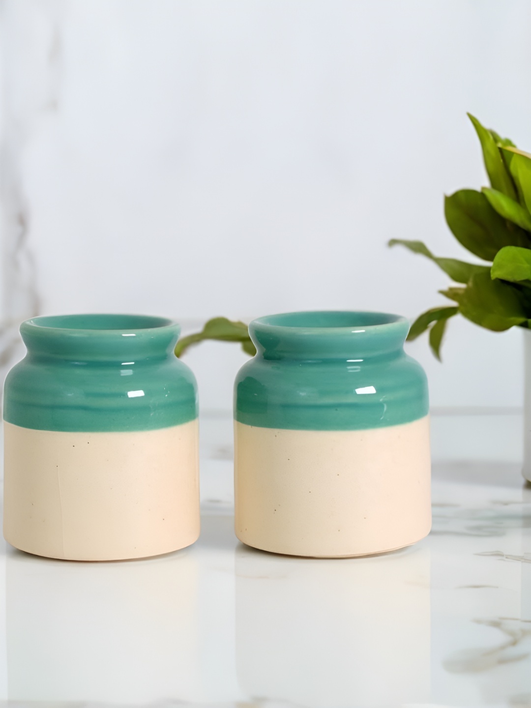 

The Decor Lane Beige & Green Ceramic Salt and Pepper Shakers