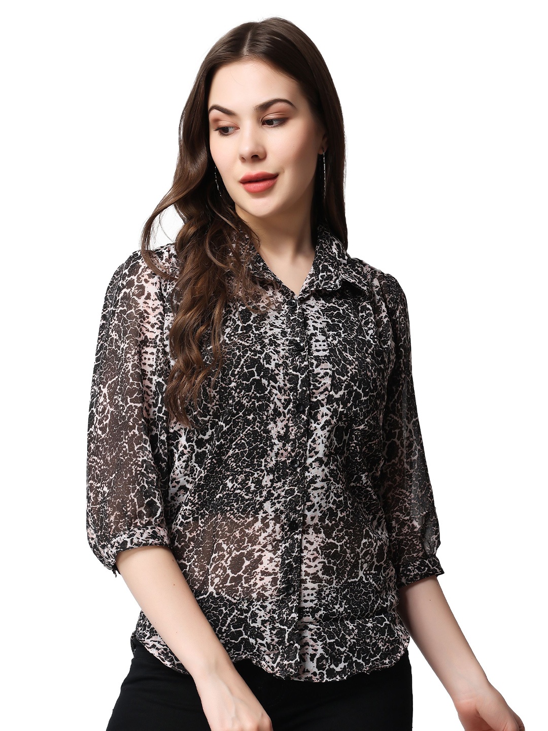 

SCORPIUS Women Classic Spread Collar Animal Printed Slim Fit Casual Shirt, Brown