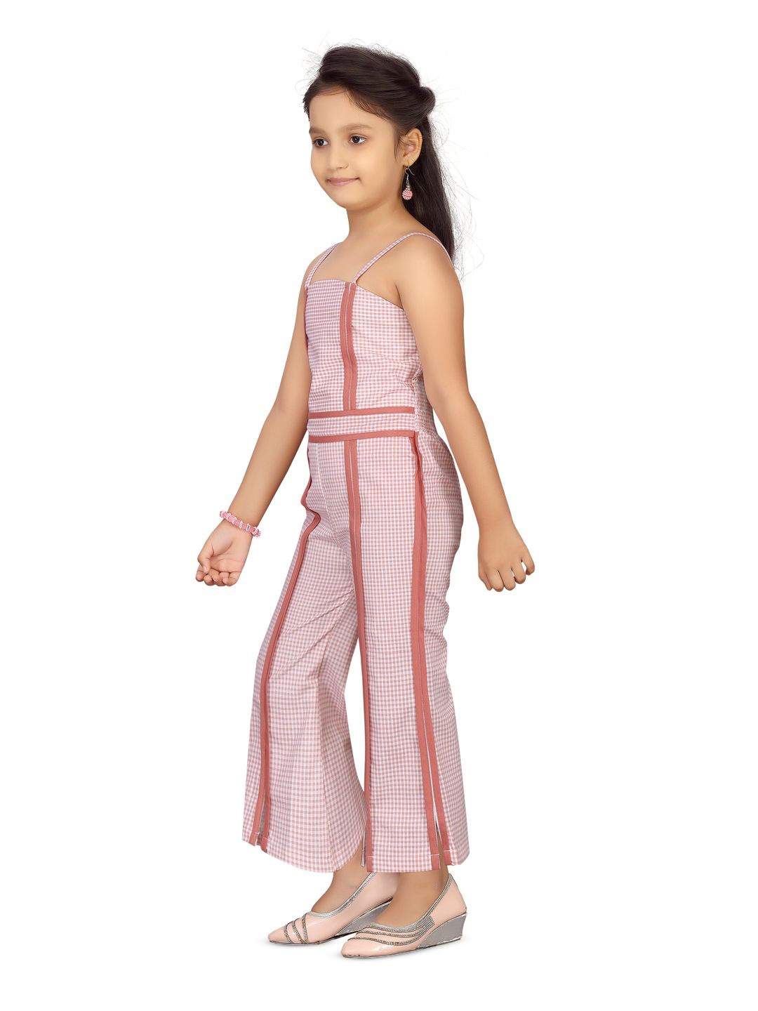 

BAESD Girls Checked Shoulder Straps Jumpsuit, Pink