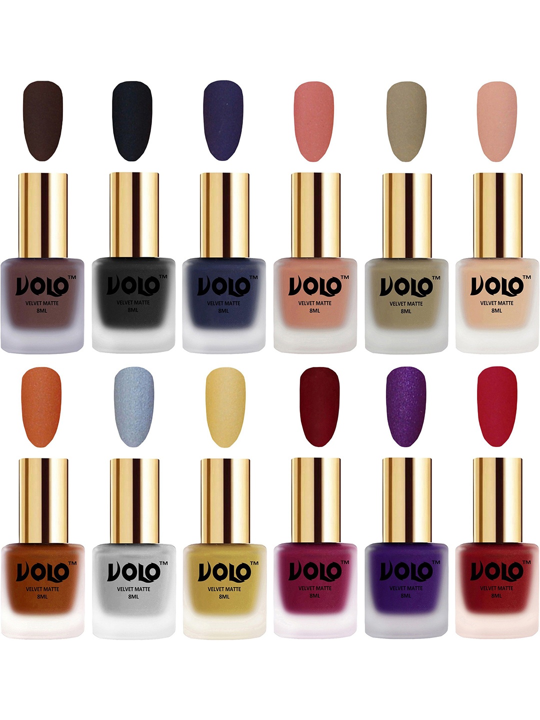 

VOLO Set Of 12 Velvet Matte Bold Colors Nail Polish - 8 ml Each, Purple