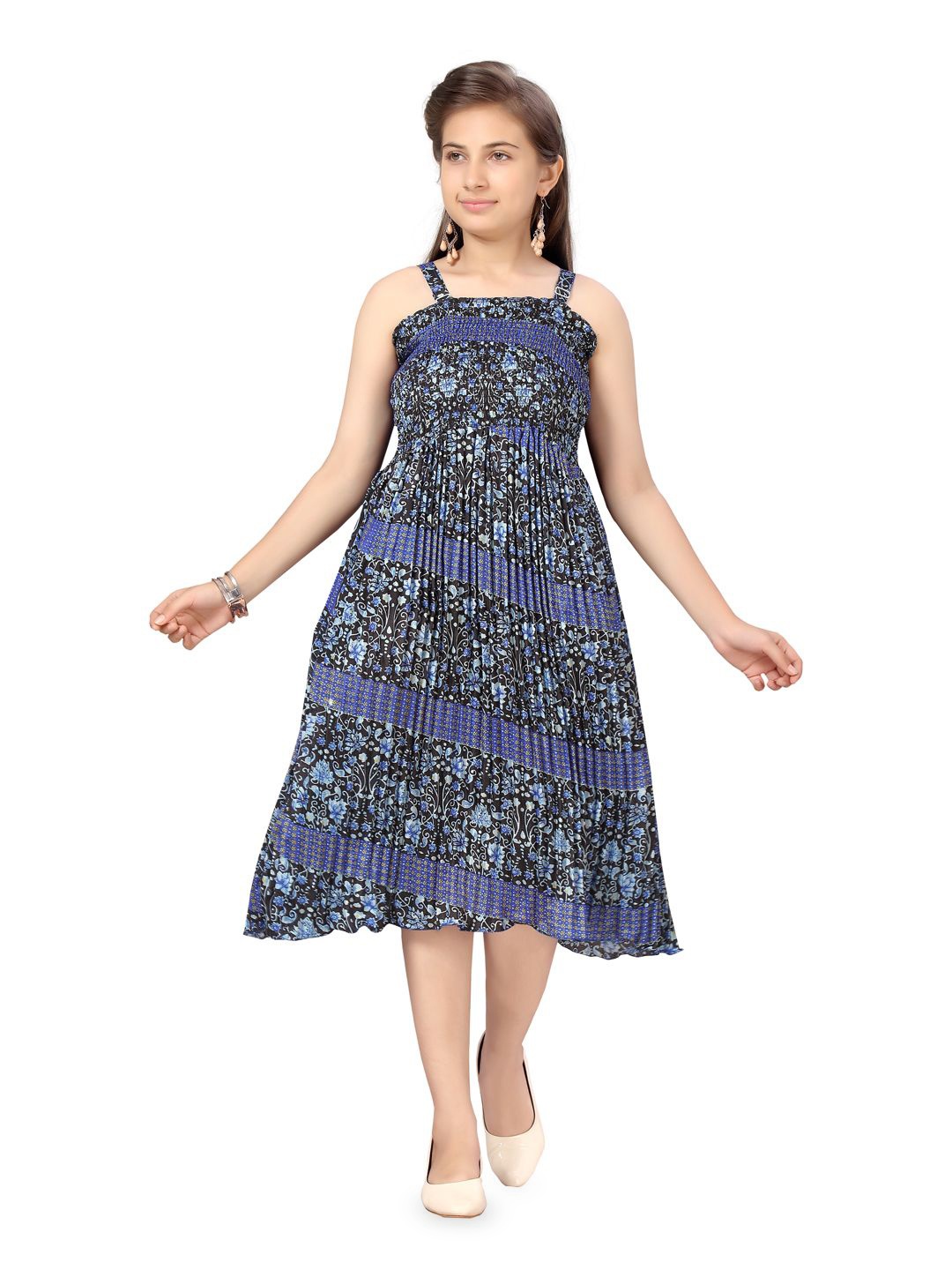 

BAESD Floral Print Georgette A-line Midi Dress, Blue