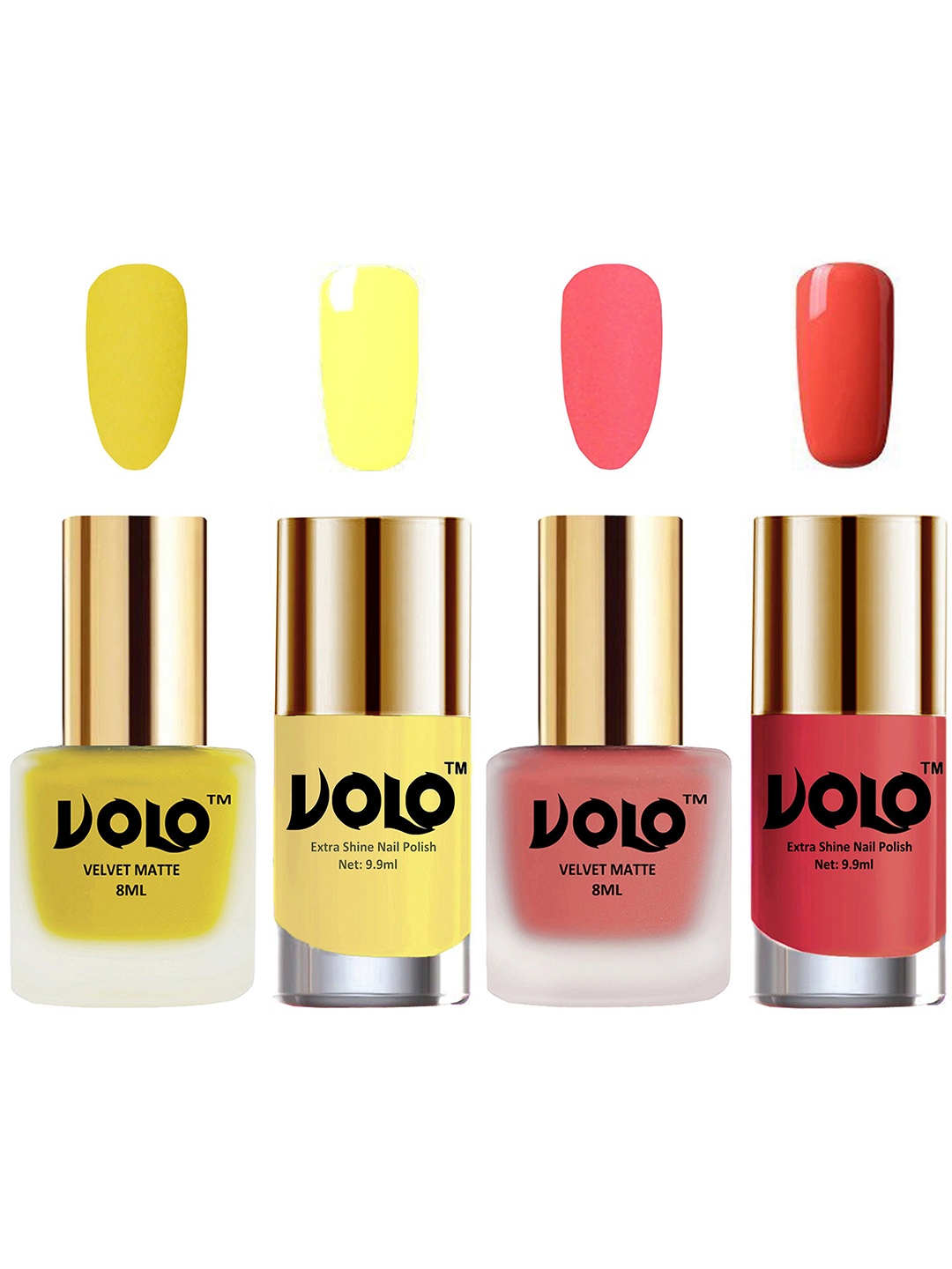 

VOLO Set Of 4 Velvet Matte & Extra Shine Nail Polish - 8 ml Each - 40- 42 - 29 - 50, Multi