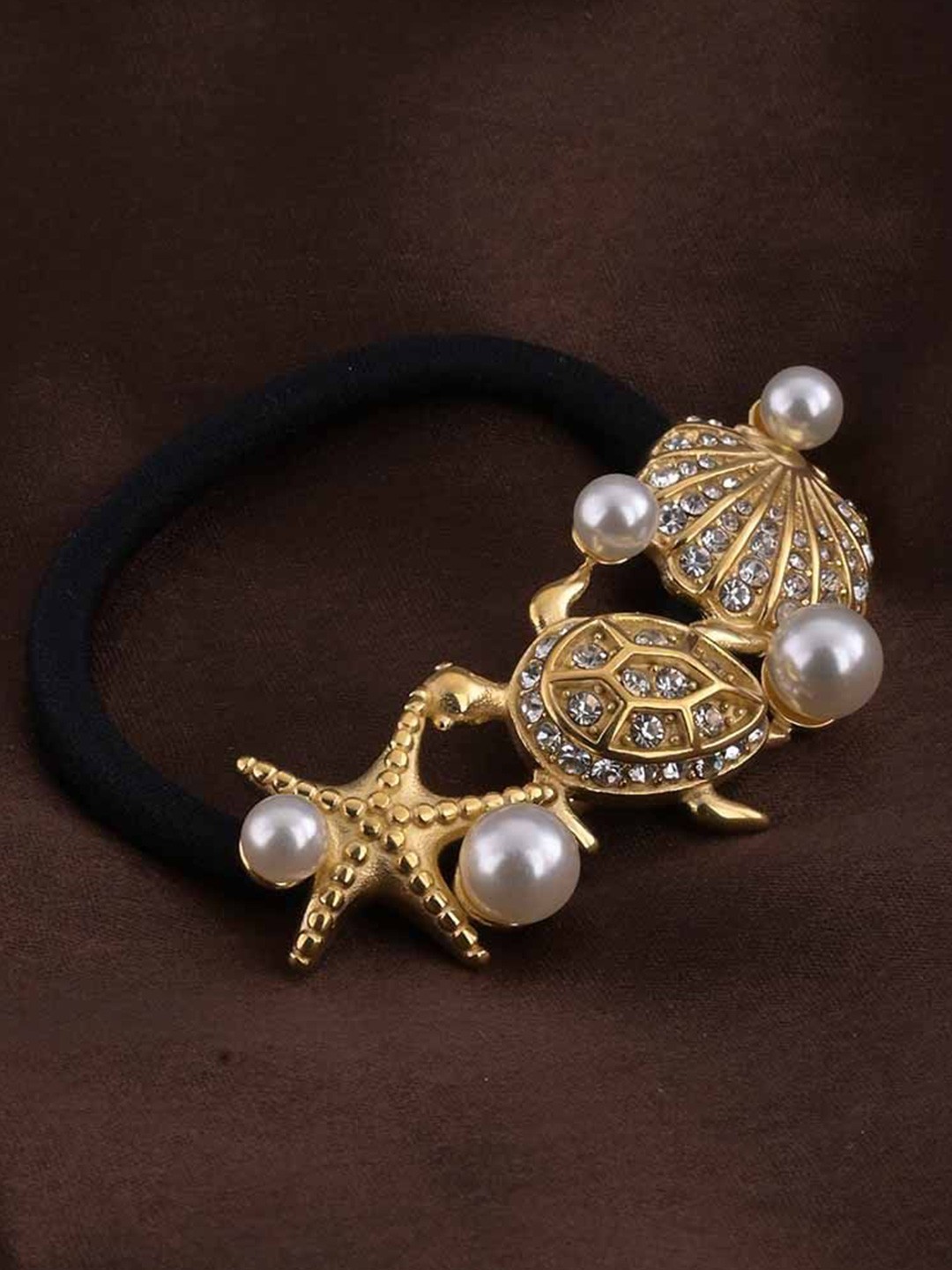 

PALMONAS Women Seashell & Turtle Shape Ponytail Holders, Gold