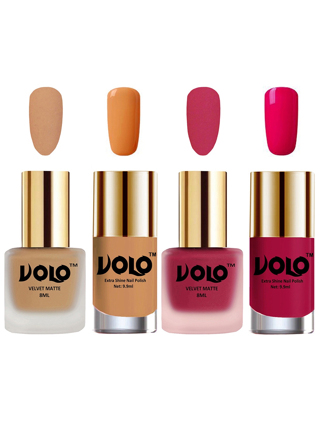 

VOLO Set Of 4 Velvet Matte & Extra Shine Nail Polish-8 ml & 9.9 ml Each Shade 42-43-50-53, Nude