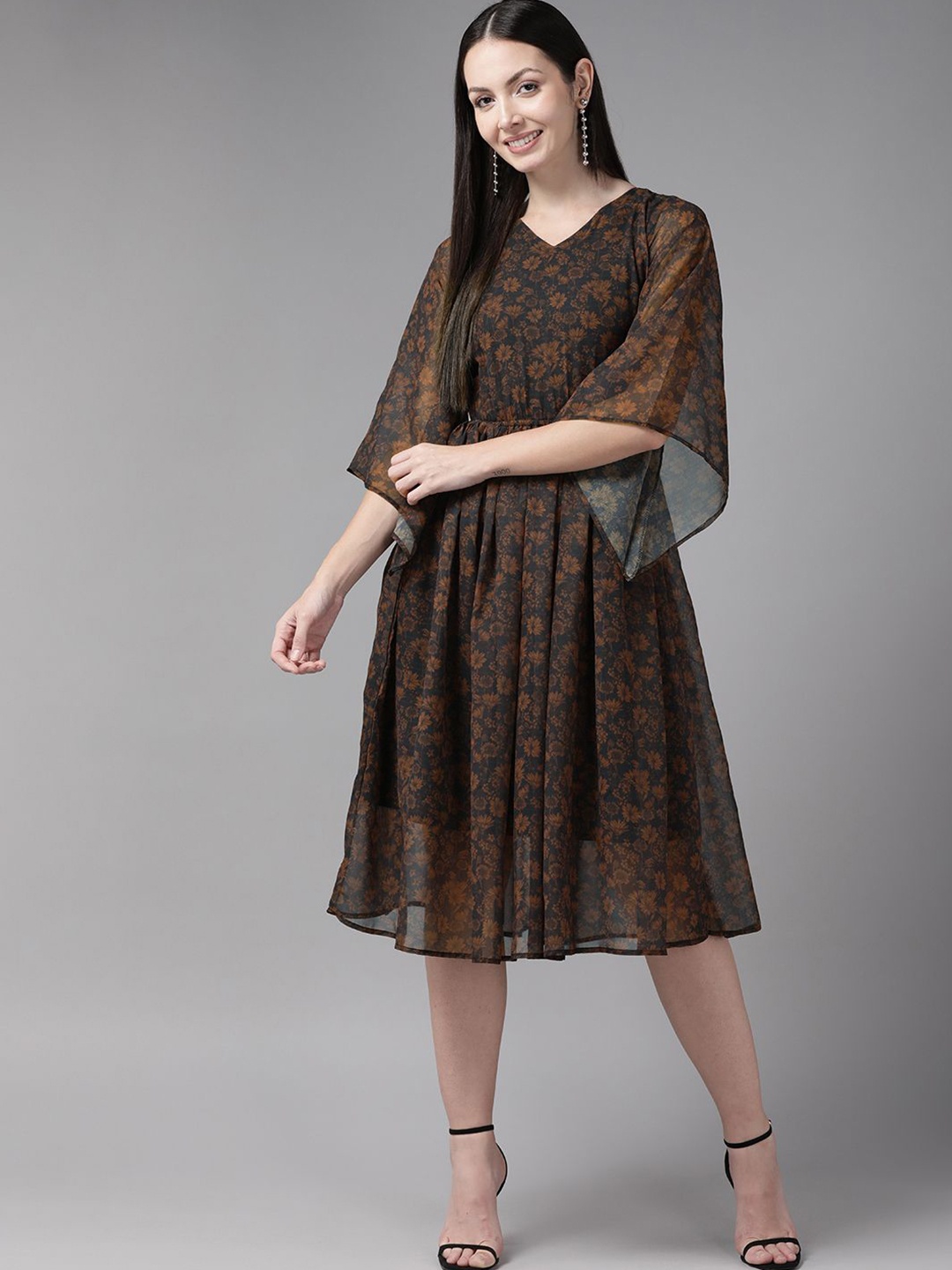 

BAESD Georgette Fit and Flare Dress, Brown
