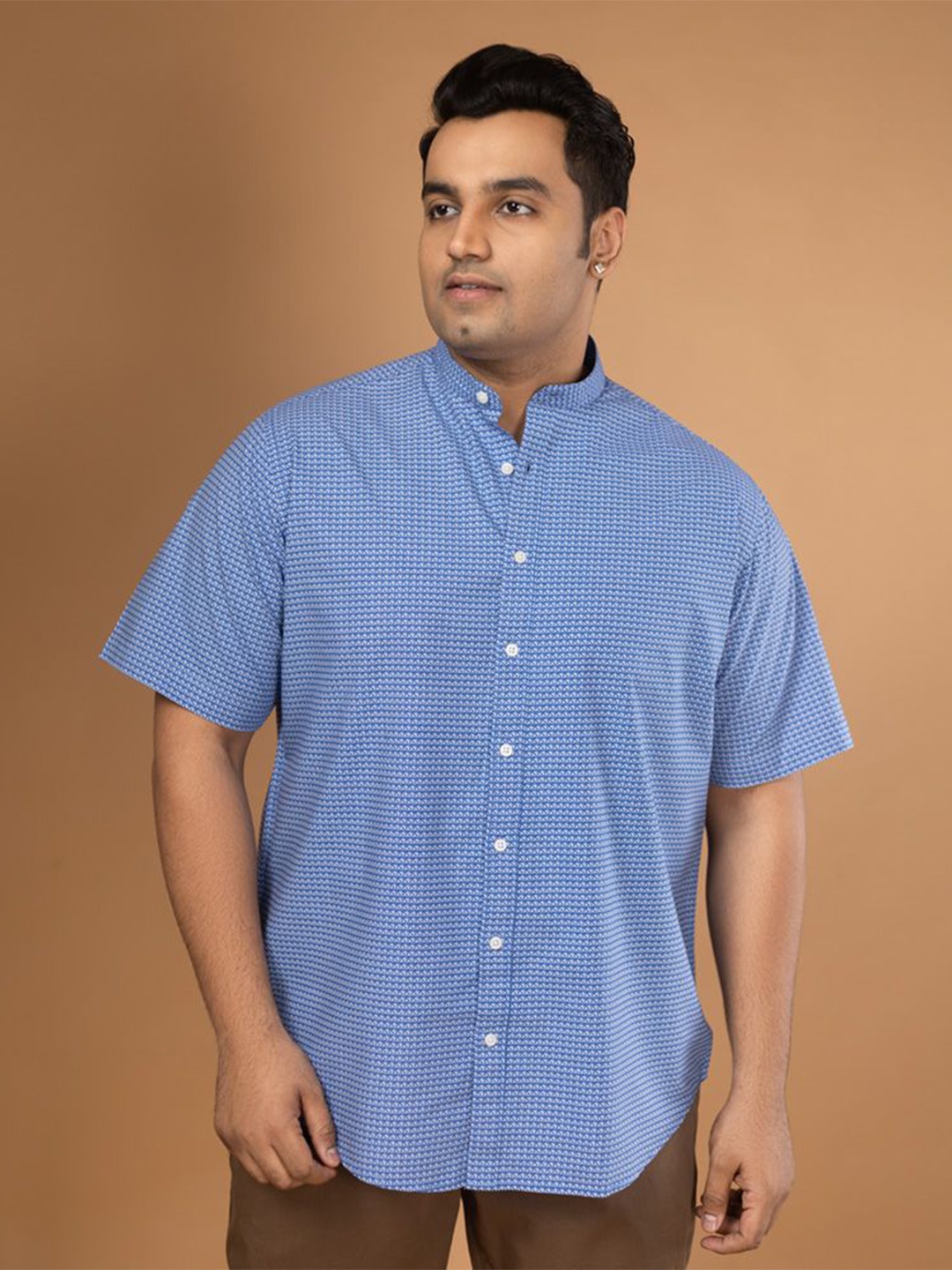 

Sizeupp Men Comfort Spread Collar Micro Ditsy Printed Cotton Casual Shirt, Blue