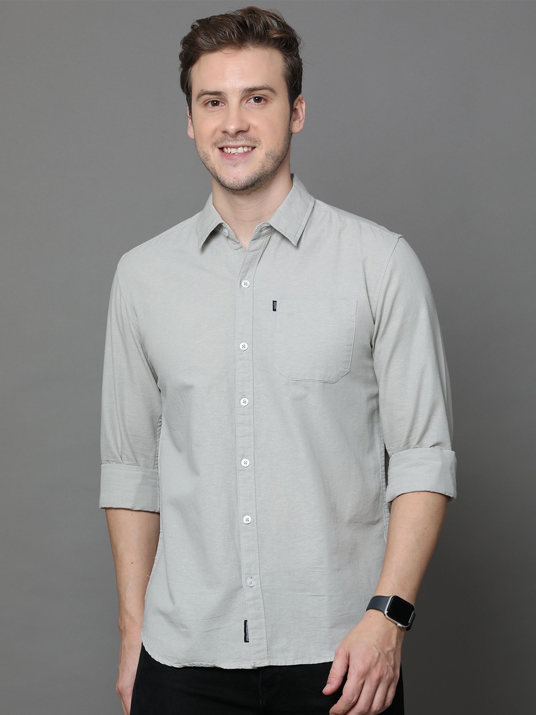 

Rope Men Classic Spread Collar Solid Cotton Slim Fit Casual Shirt, Grey