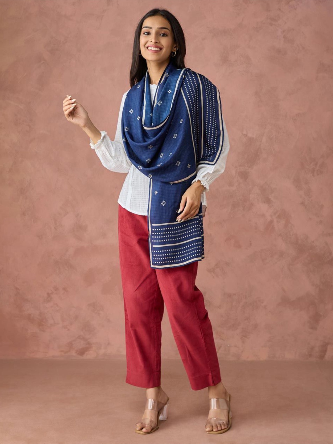

Fabindia Women Printed Stole, Blue