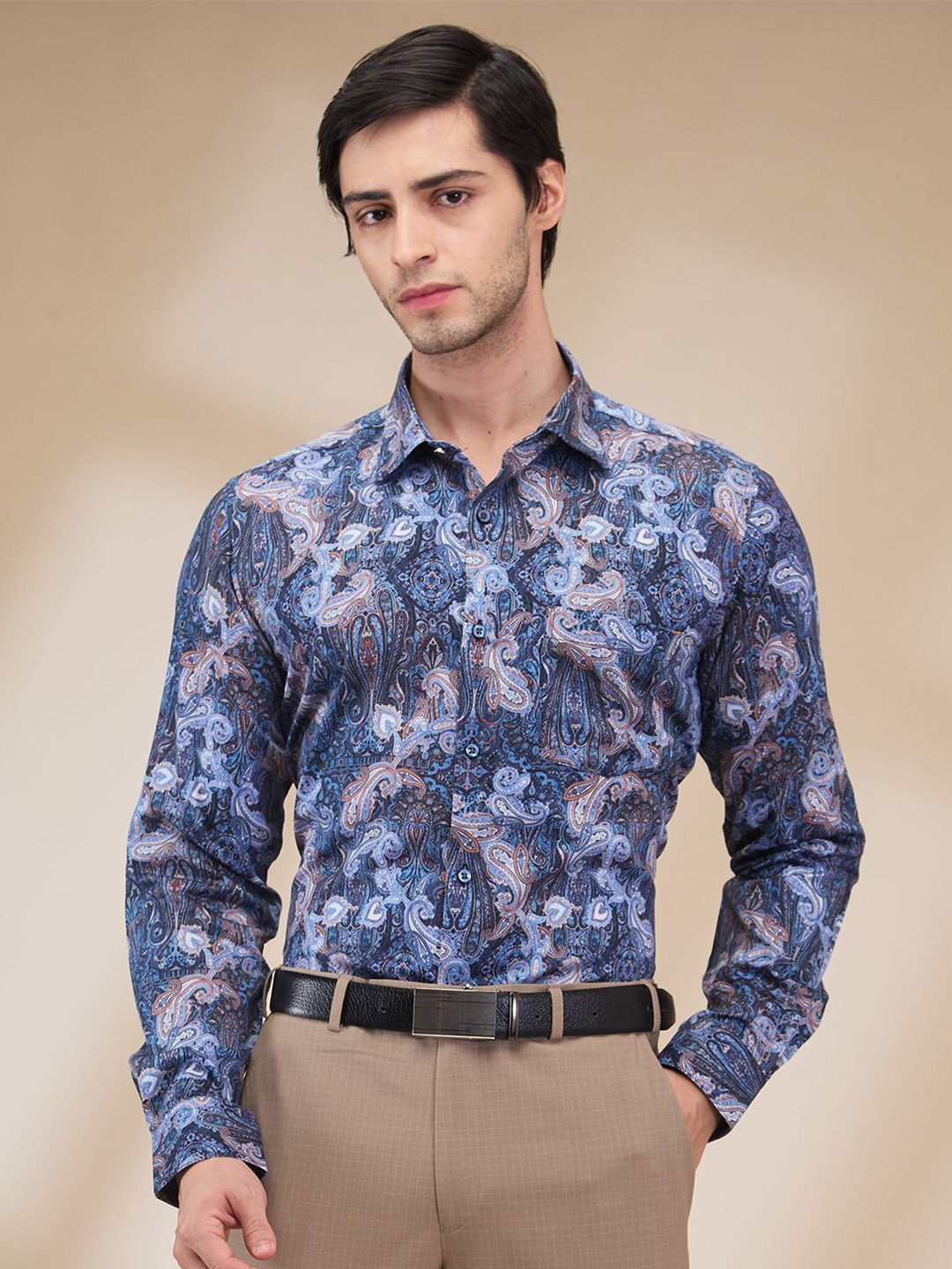 

Park Avenue Men Spread Collar Abstract Printed Cotton Slim Fit Formal Shirt, Blue