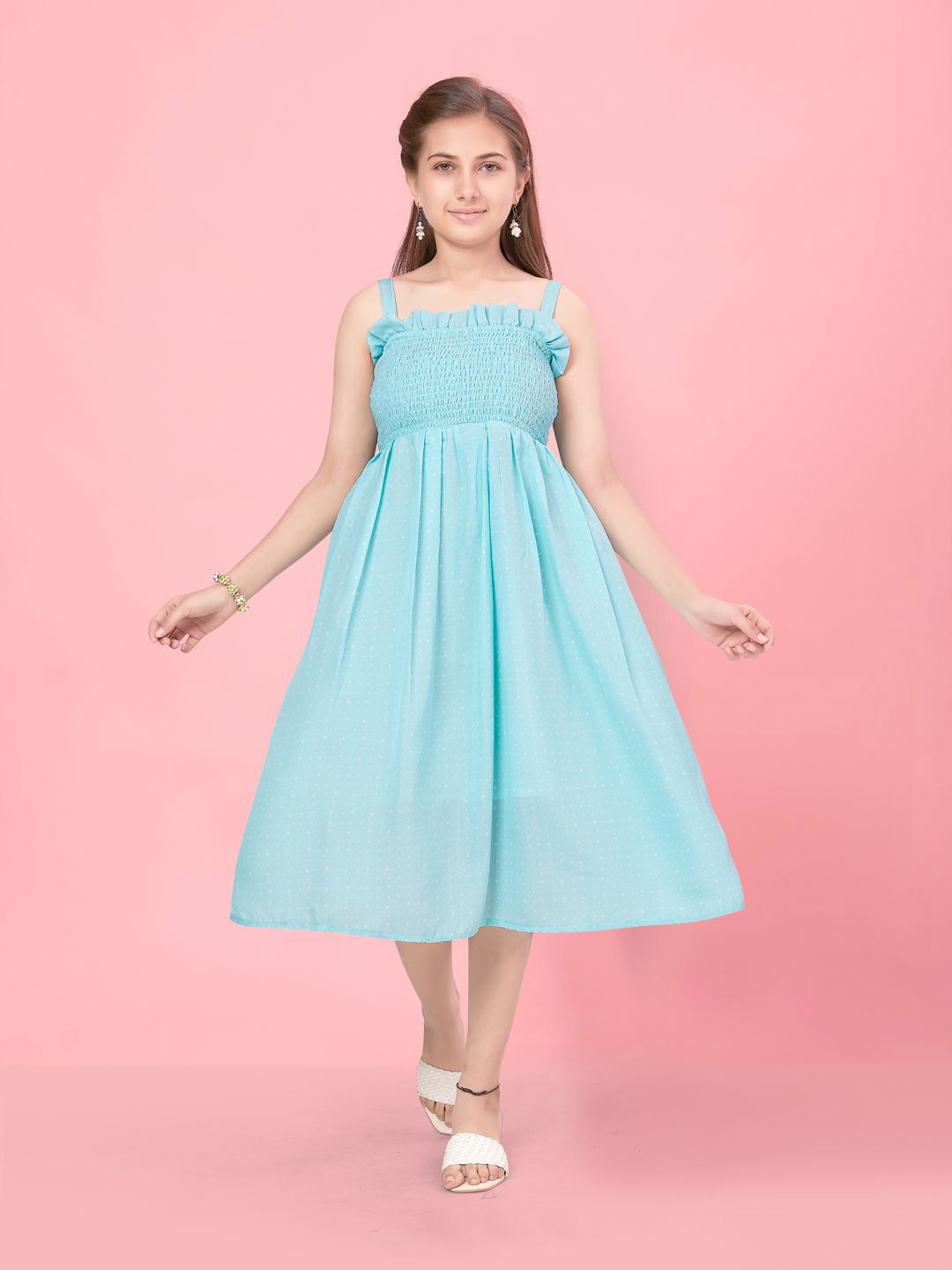 

BAESD Girls Solid Fit and Flare Midi Dress, Turquoise blue