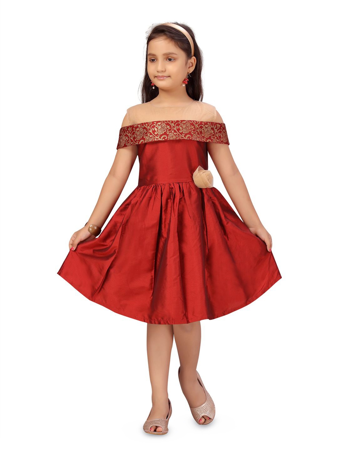 

BAESD Off-Shoulder Fit & Flare Dress, Maroon