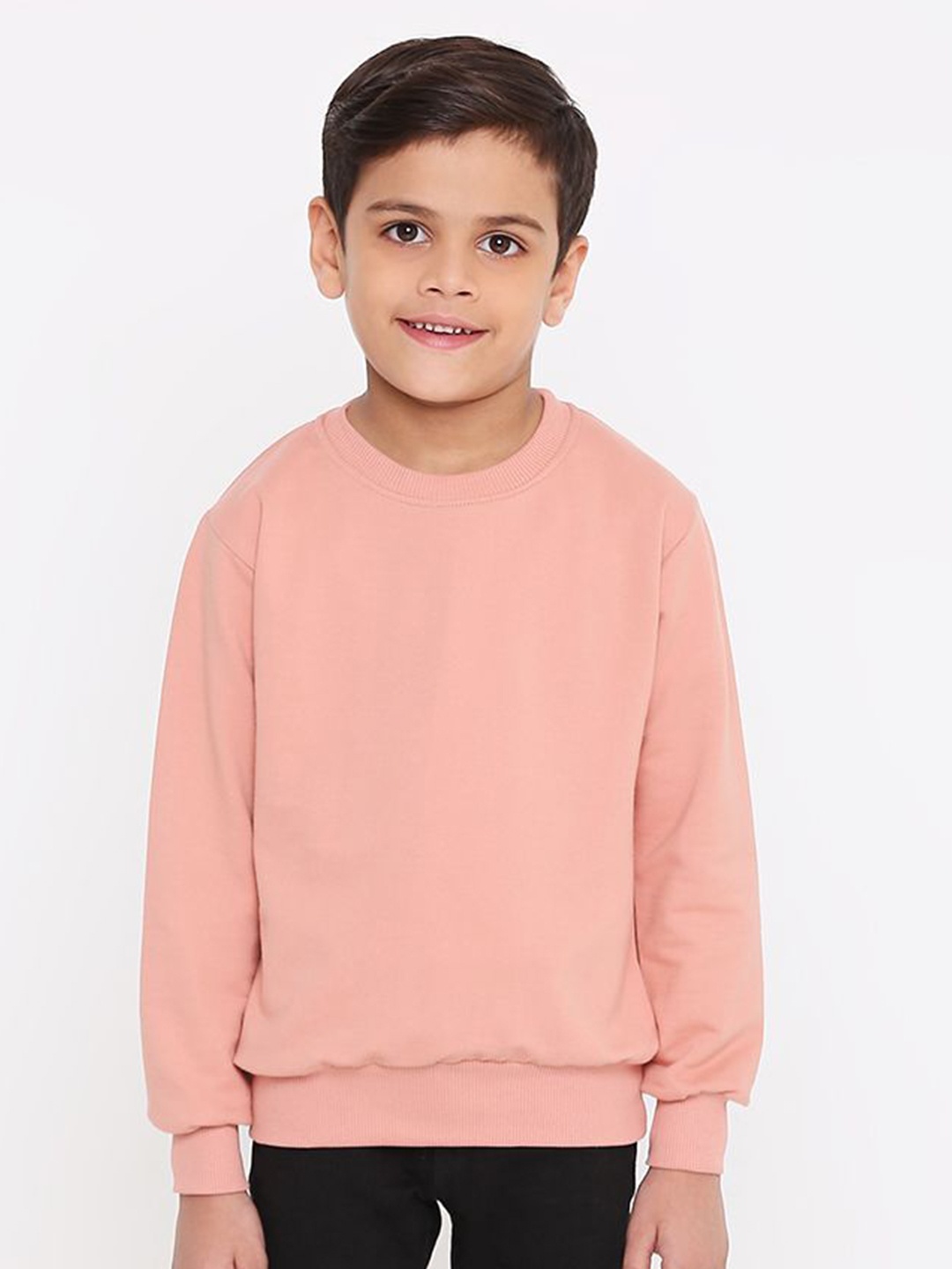 

FALTU.CO Boys Solid Round Neck Pure Cotton Sweatshirt, Peach