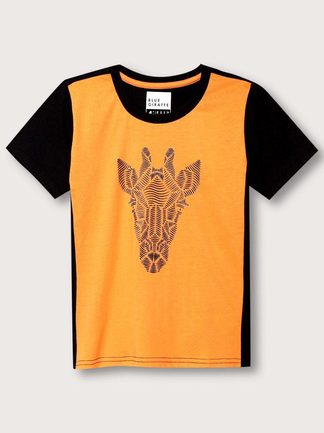 

Blue Giraffe Boys Graphic Printed Round Neck Cotton T-shirt, Orange