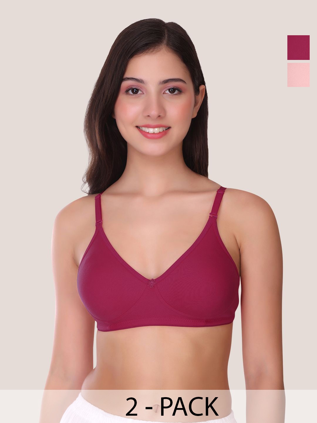 

POOJA RAGENEE Pack Of 2 Full Coverage Non Padded Underwired Everyday Bra, Pink