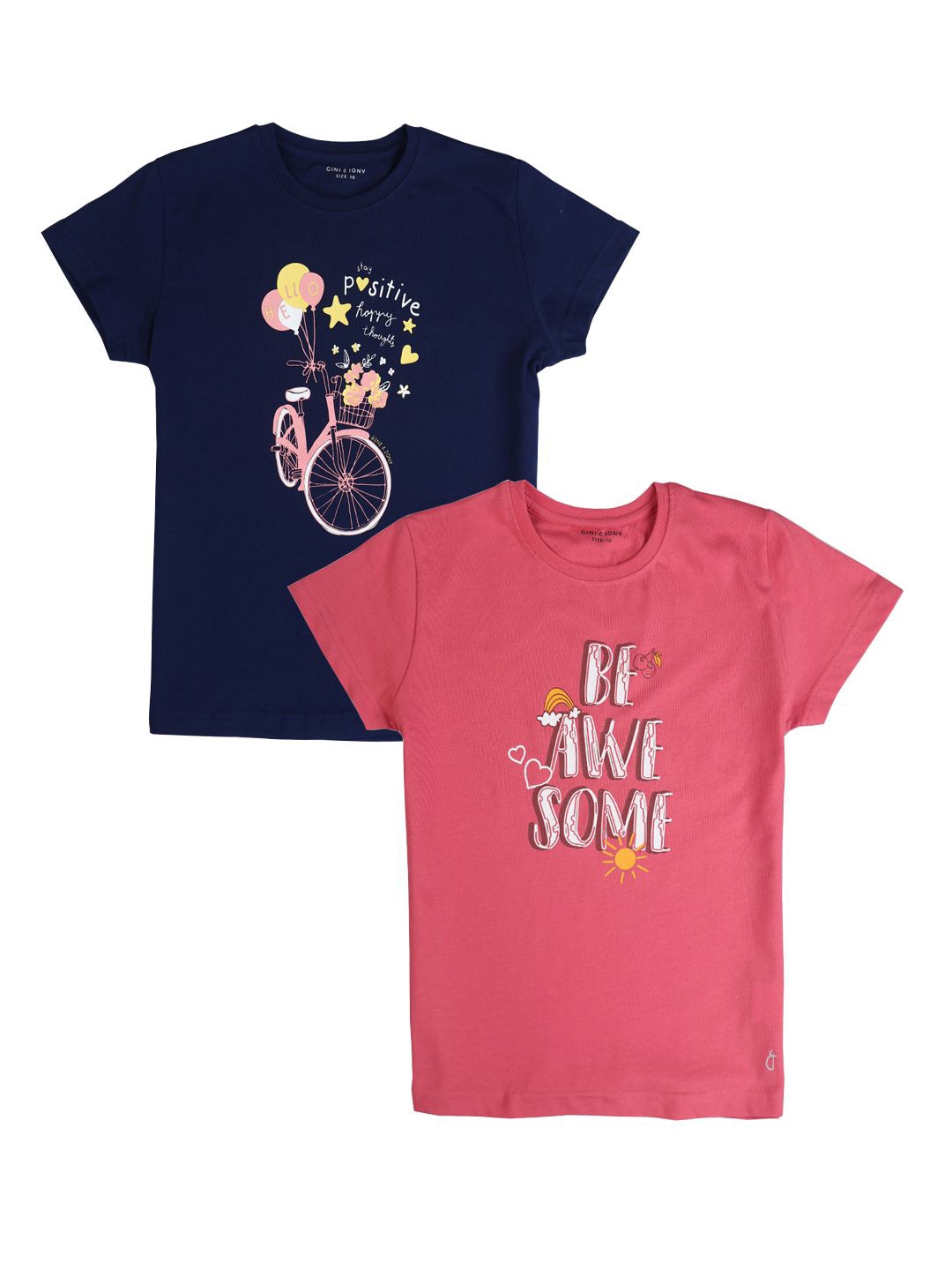 

Gini and Jony Girls Graphic Printed Round Neck Cotton T-Shirts, Navy blue