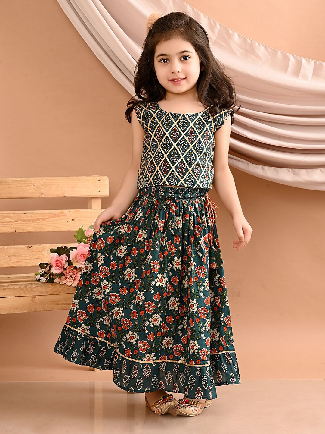 

Here&Now X Kinder Kids Girls Printed Ready to Wear Lehenga &, Blue