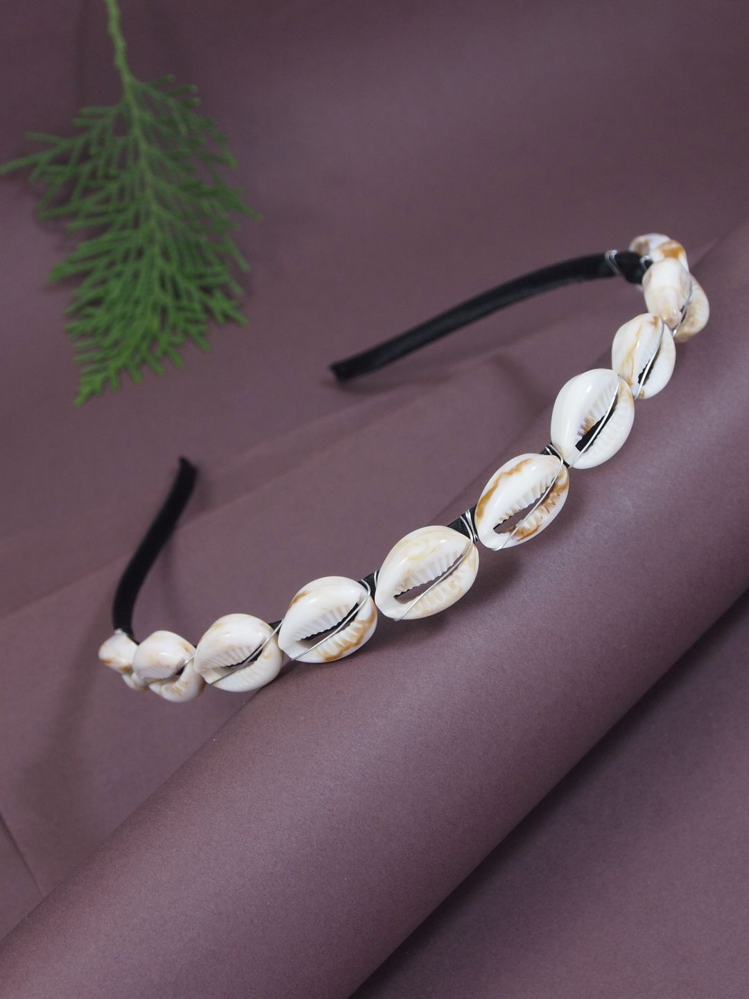 

I Jewels Women Navratri Ethnic Boho Style Cowrie Shell Hairbands, Cream