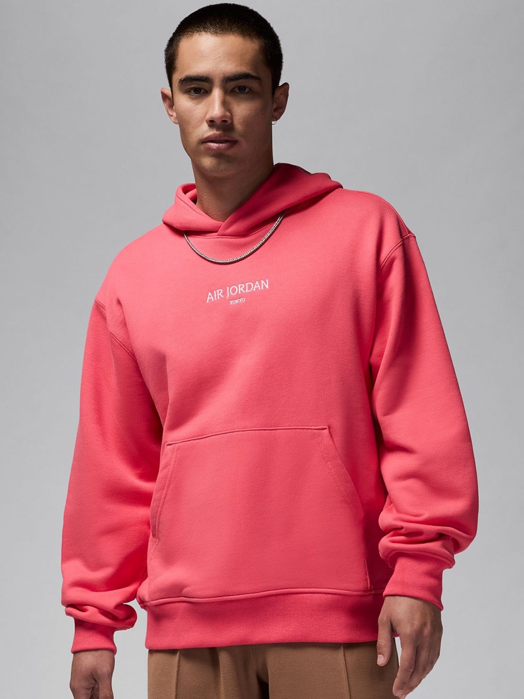 

Nike Men Air Jordan Printed Cotton Hooded Pullover, Pink