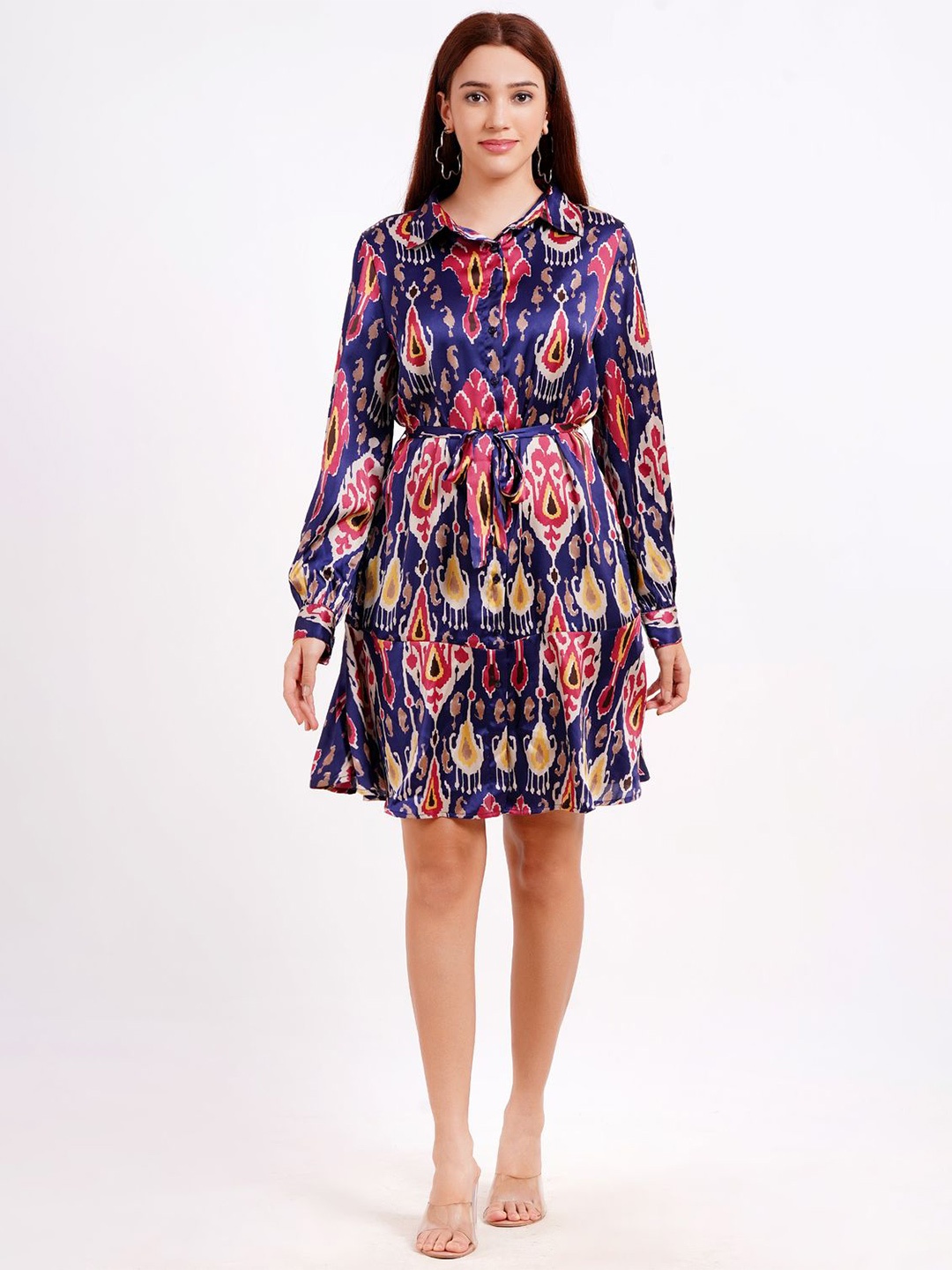 

MINGLAY Print A-Line Dress, Navy blue