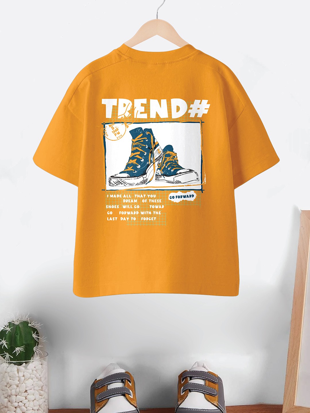 

BAESD Boys Typography Printed Round Neck Pure Cotton Oversized T-shirt, Orange