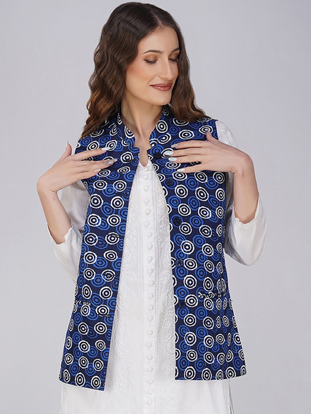 

KALINI Woven Nehru Jackets, Blue