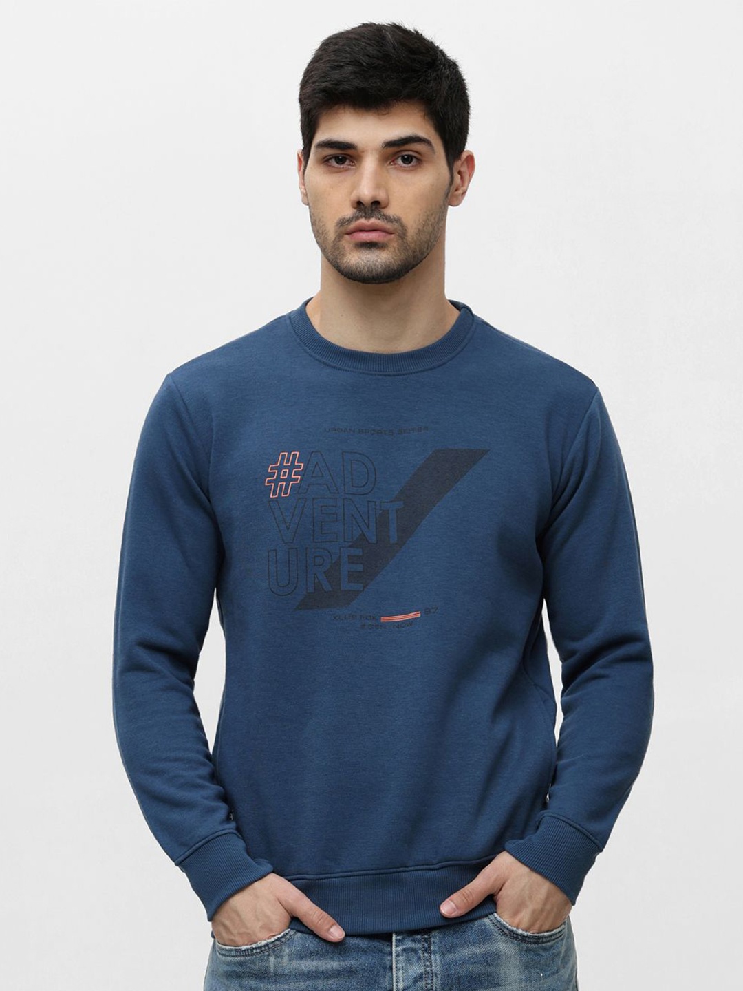 

Klub Fox Men Typography Printed Round Neck Fleece Sweatshirt, Blue