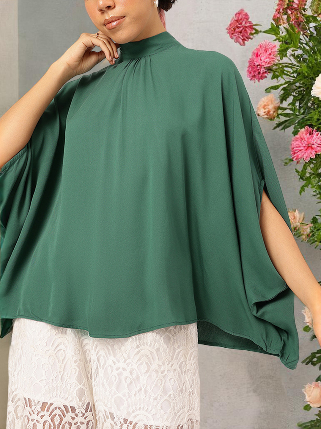 

StyleCast Delicately Flirty High-Neck Kimono Sleeves Top, Green