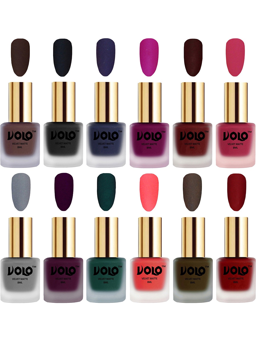 

VOLO Set Of 12 Velvet Matte Nail Polish- 8 ml Each, Multi