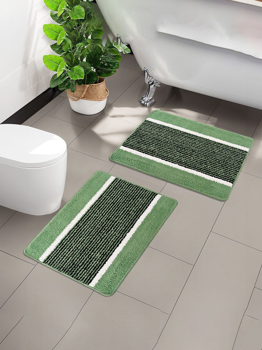 

Kuber Industries Green & Black Textured Microfiber Anti-Skid Door Mats