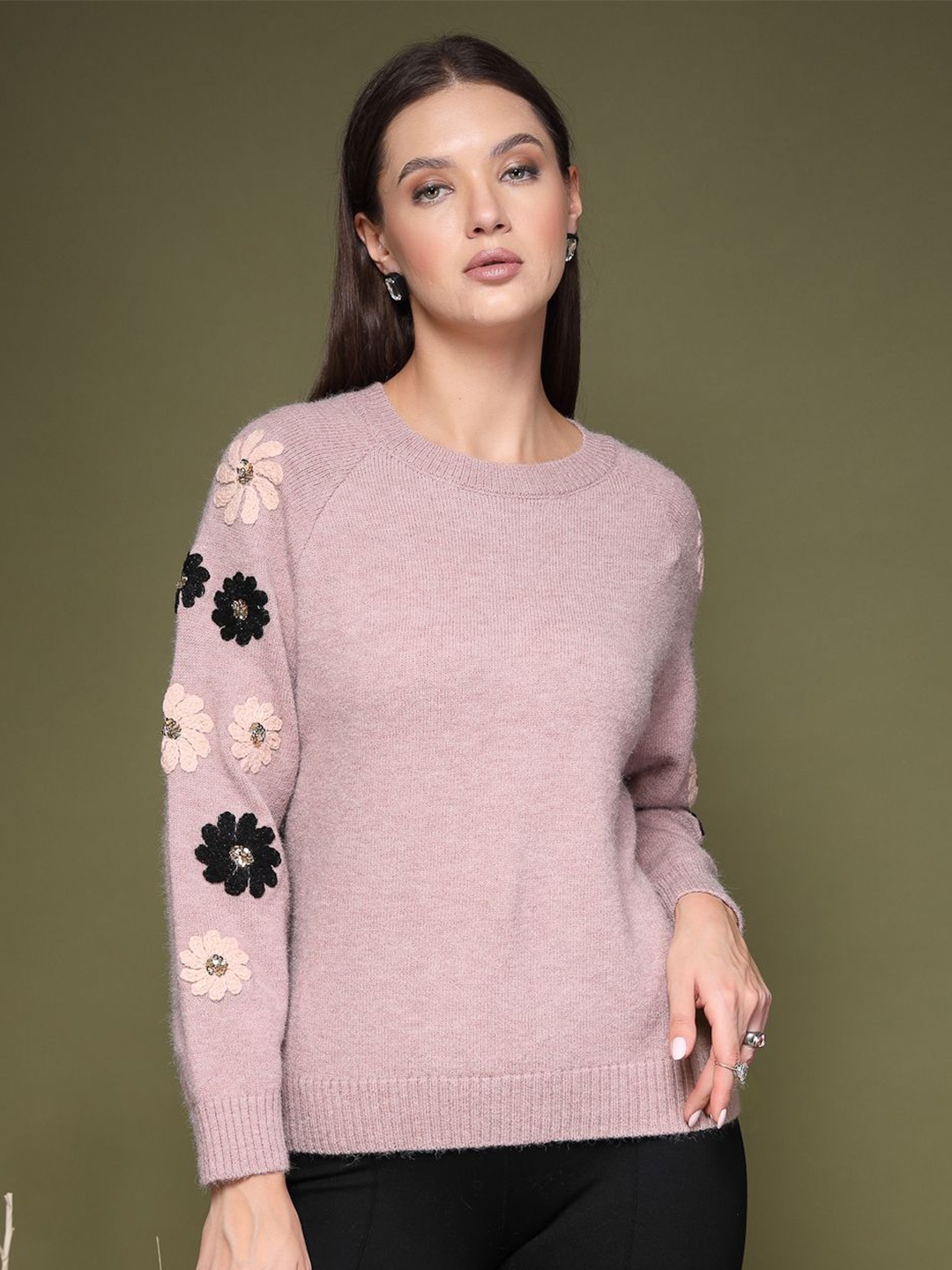

Mafadeny Women Self Design Round Neck Top, Purple