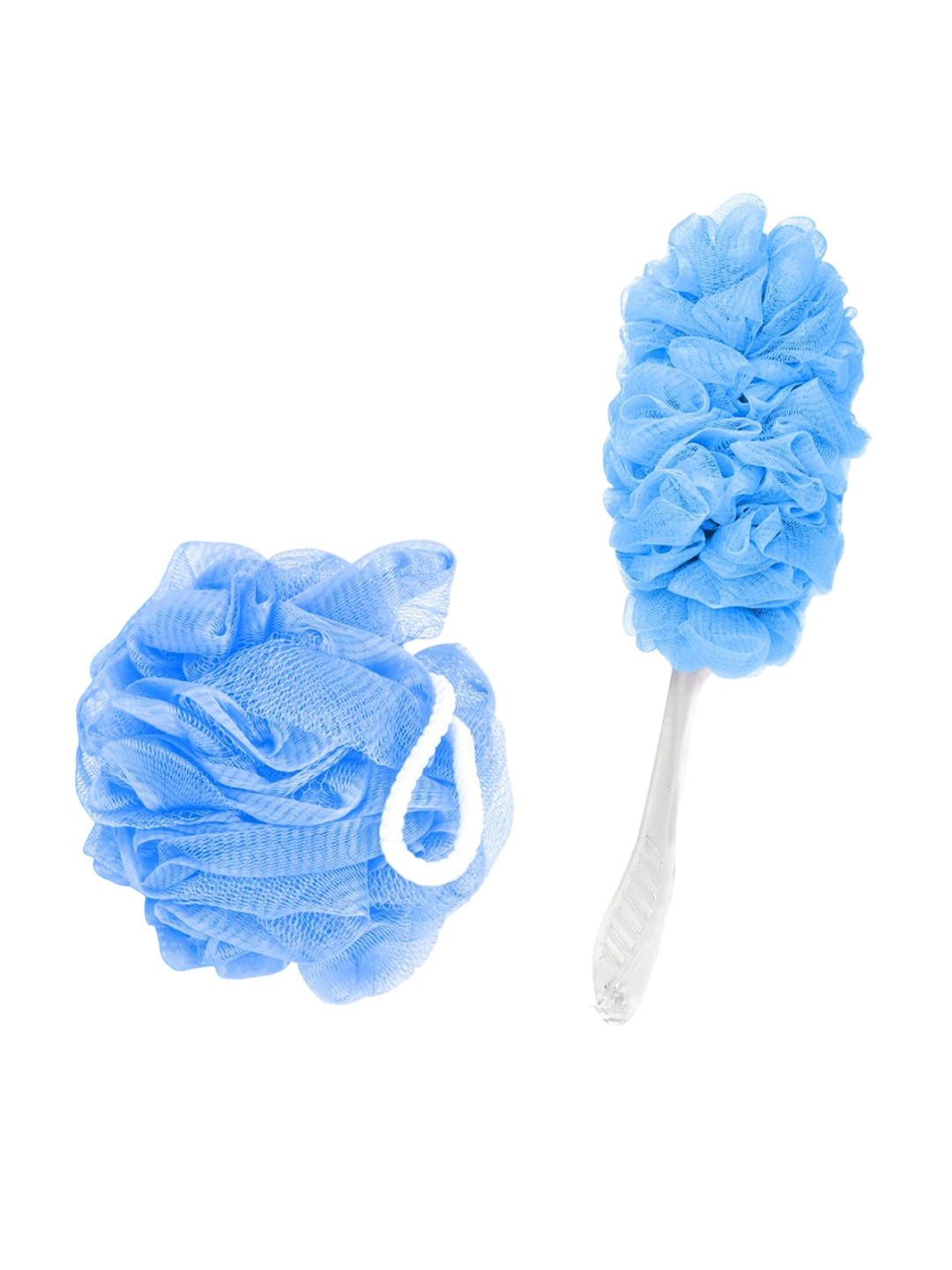 

CareDone Set Of 2 Soft Round Loofah With Long Loofah Handle, Blue