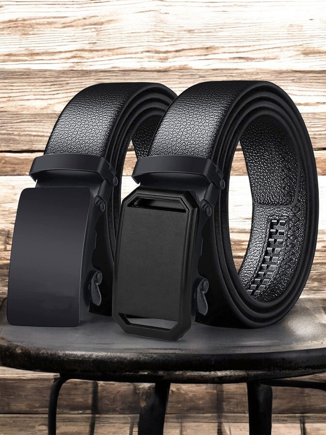 

The Roadster Lifestyle Co Men Set Of 2 Textured Formal Belts, Black