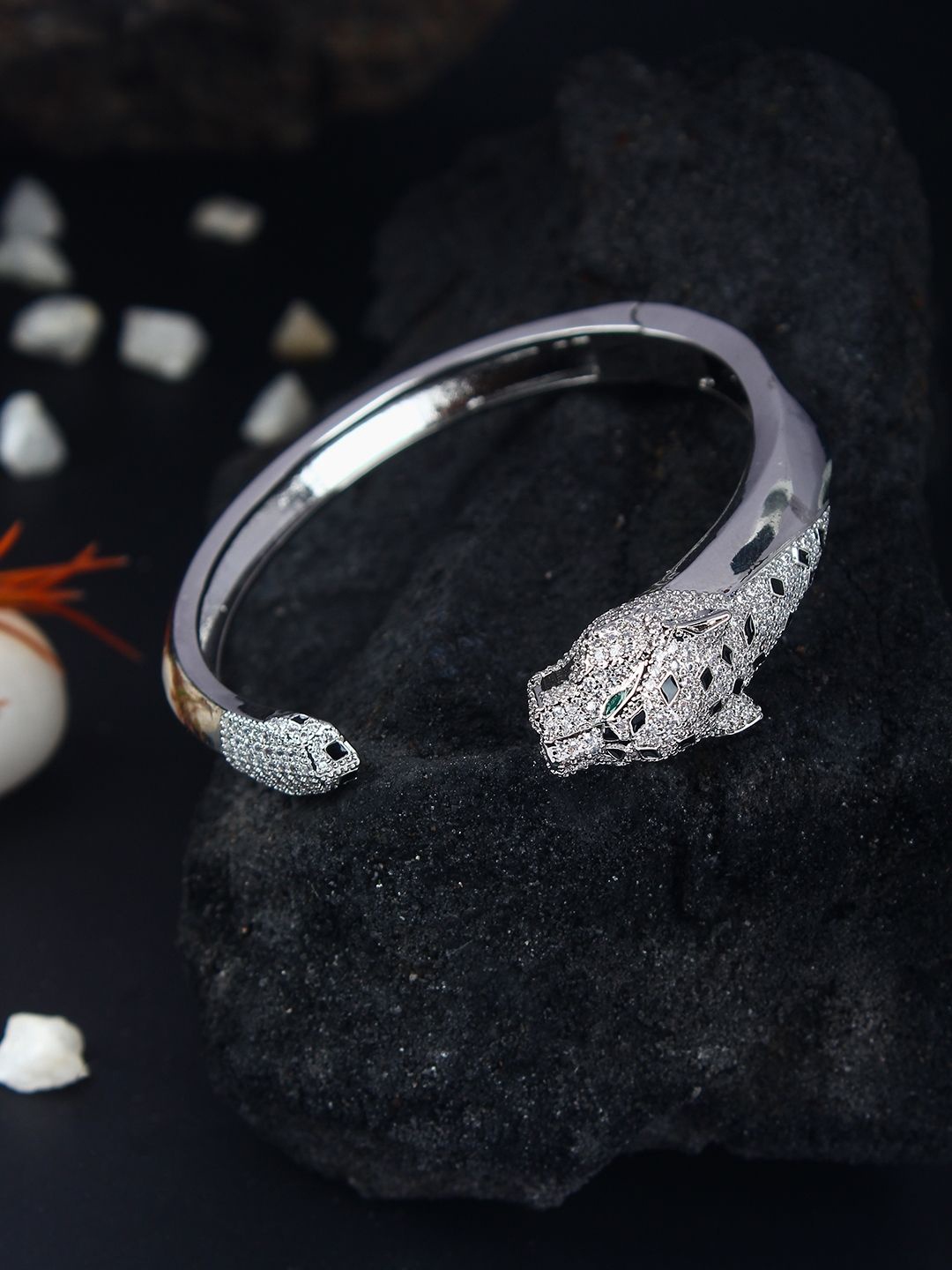 

KPOP Silver-Plated Cubic Zirconia Studded Cuff Bracelet