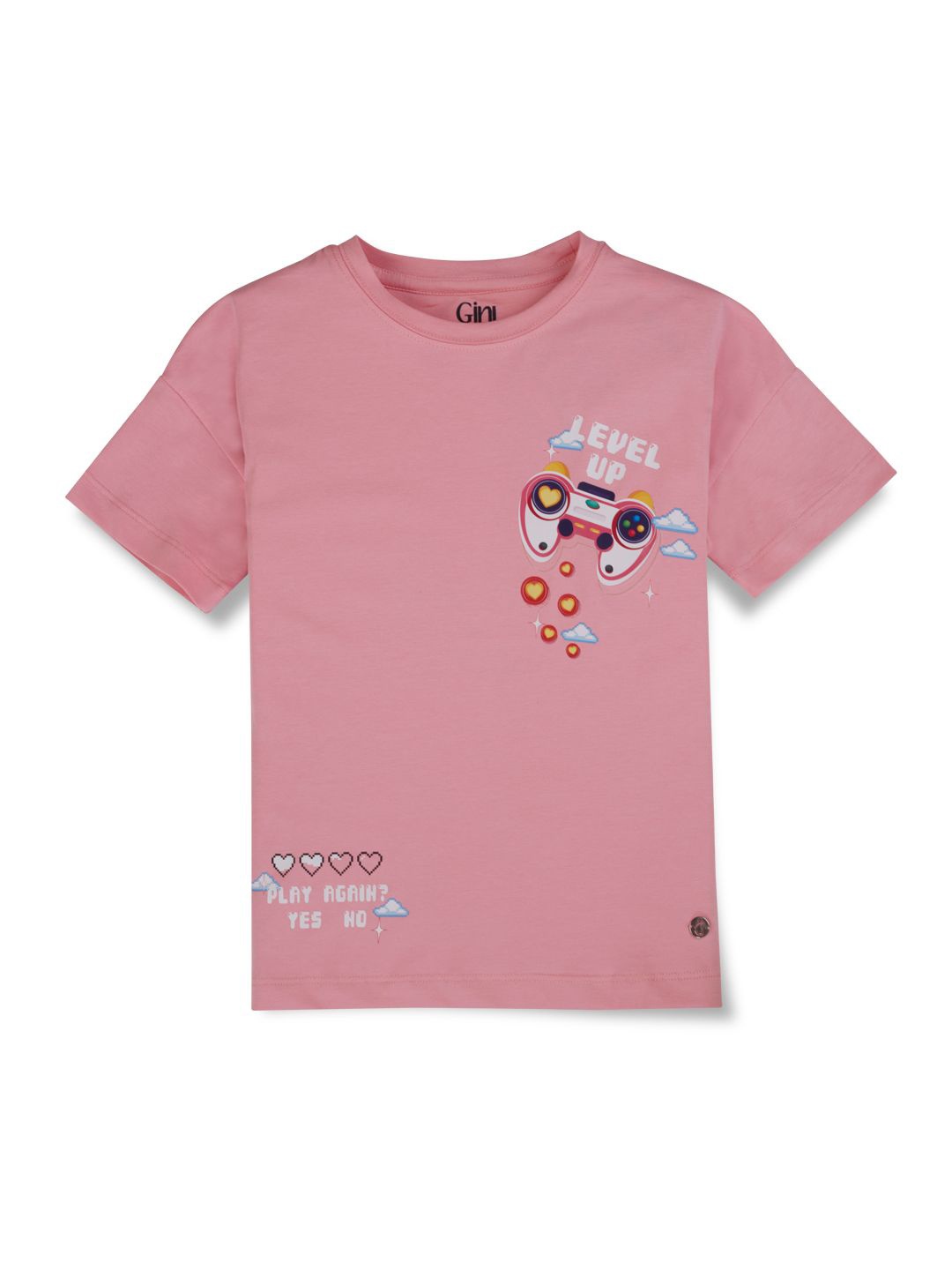 

Gini and Jony Girls Graphic Printed Round Neck Cotton T-Shirt, Pink