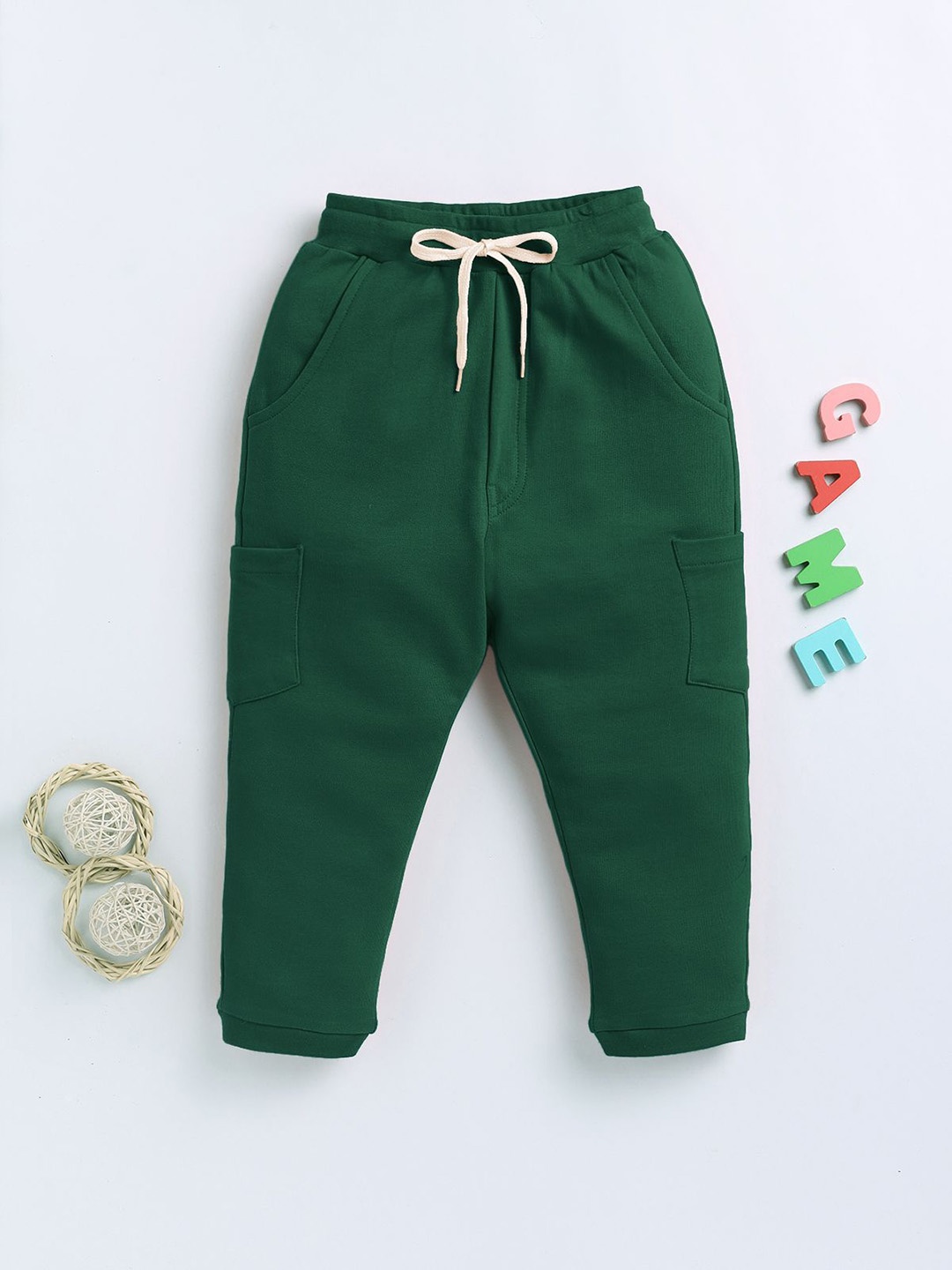 

LITTLE NINJA Boys Regular Fit Cotton Joggers, Green