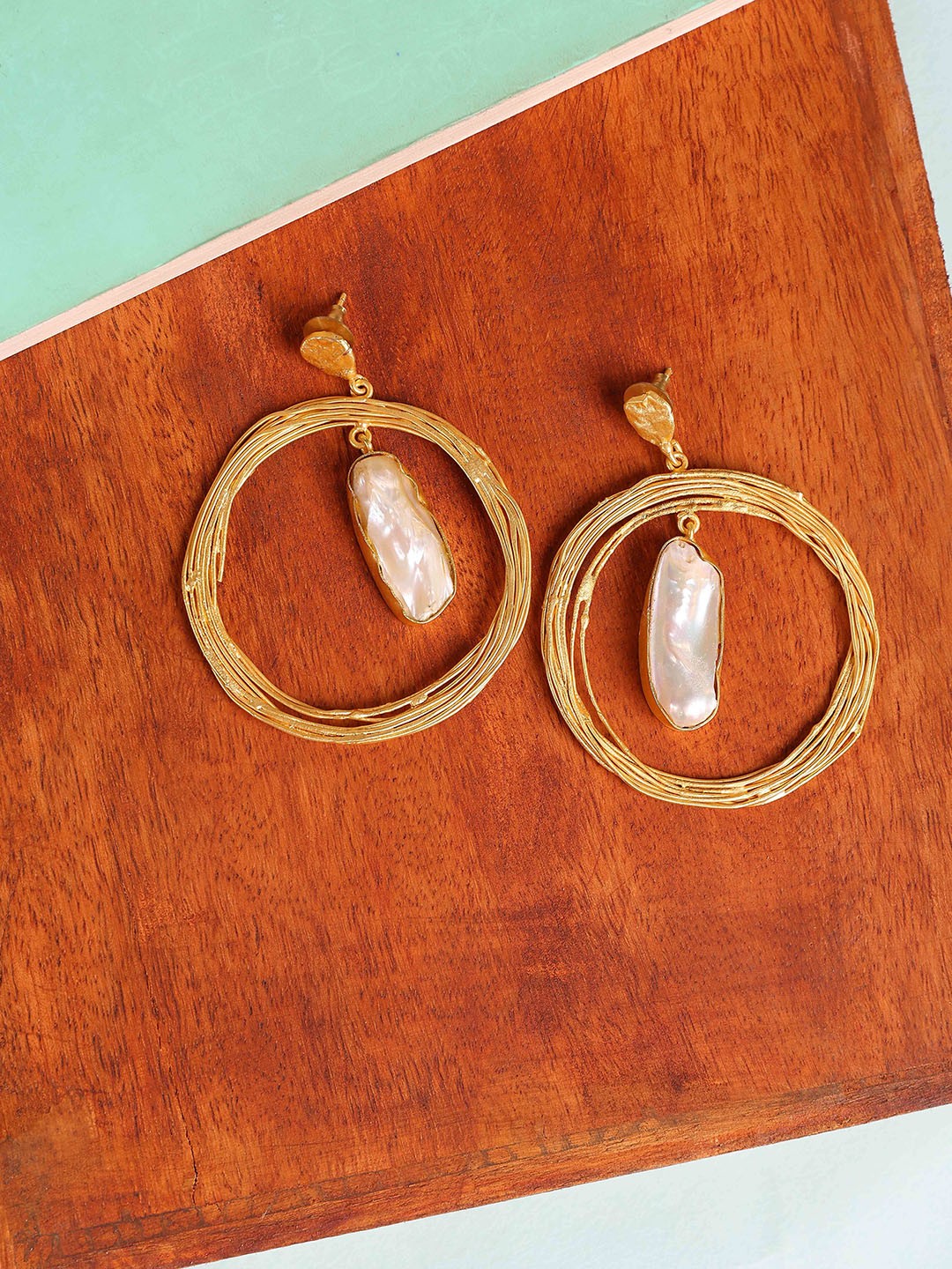 

ROYAL PITARAH Gold Plated Contemporary Drop Earrings, White