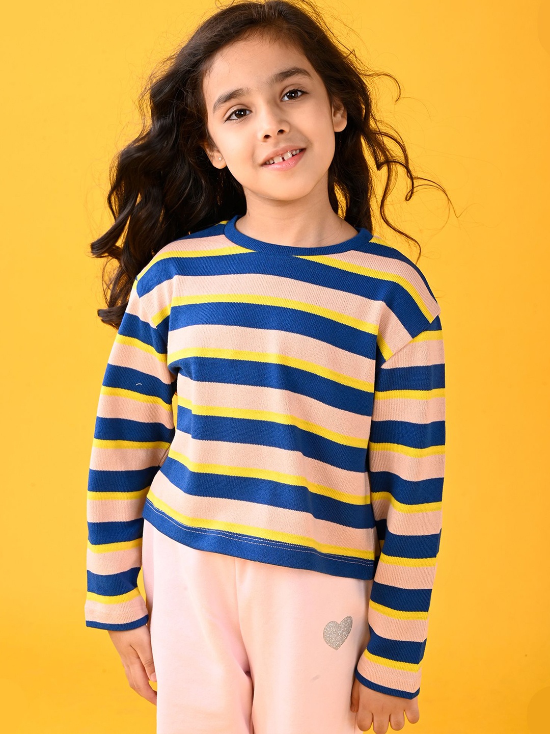 

Anthrilo Girls Striped Round Neck T-shirt, Pink