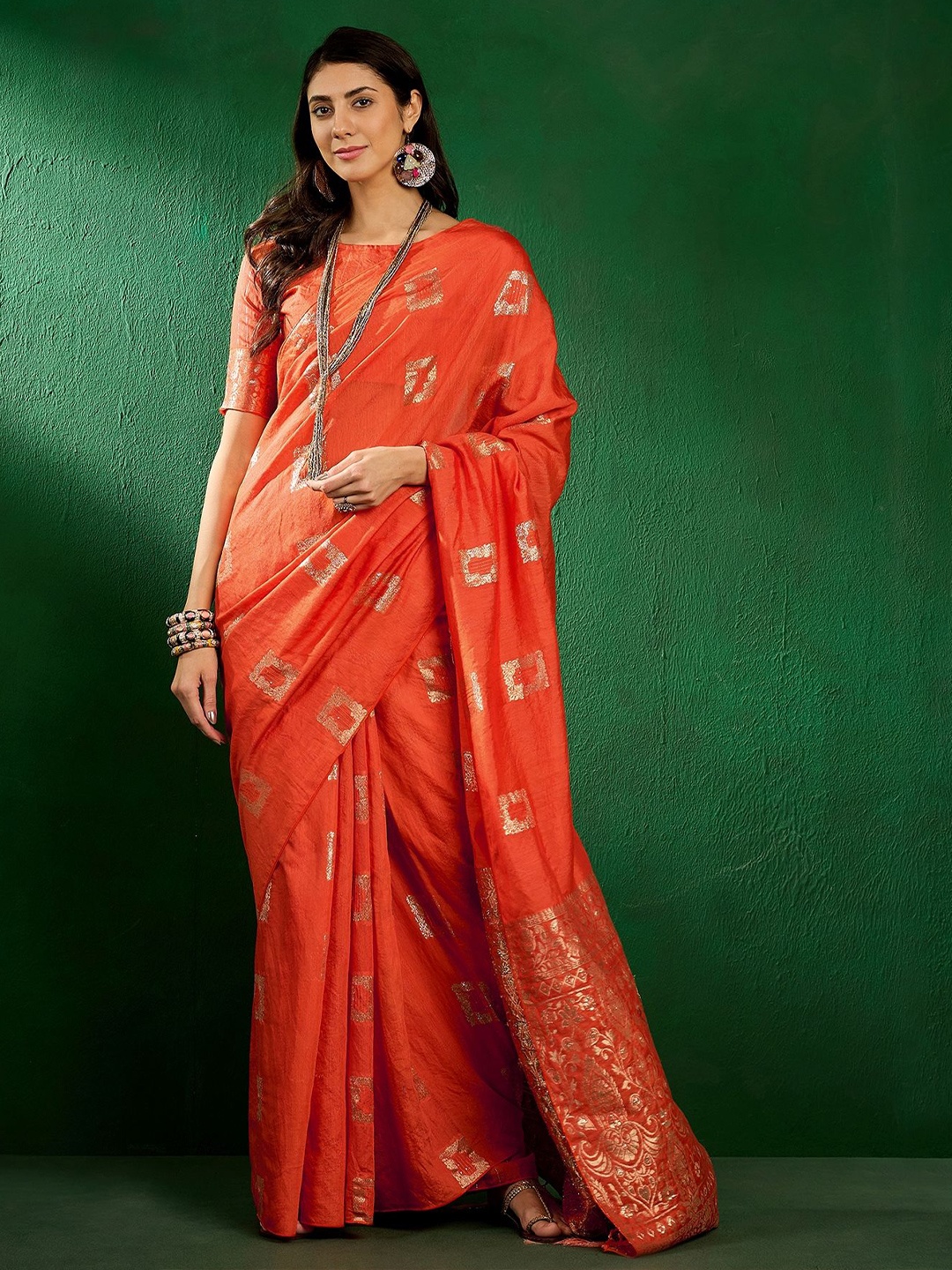 

DIVASTRI Woven Design Zari Designer Kanjeevaram Saree, Orange