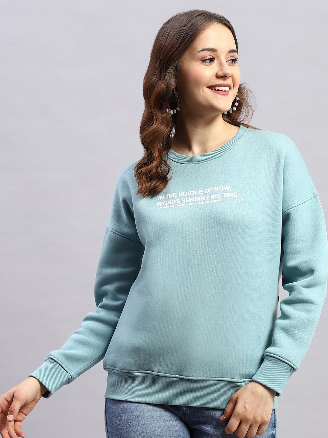 

rock.it Women Typography Printed Cotton Pullover Sweatshirt, Blue
