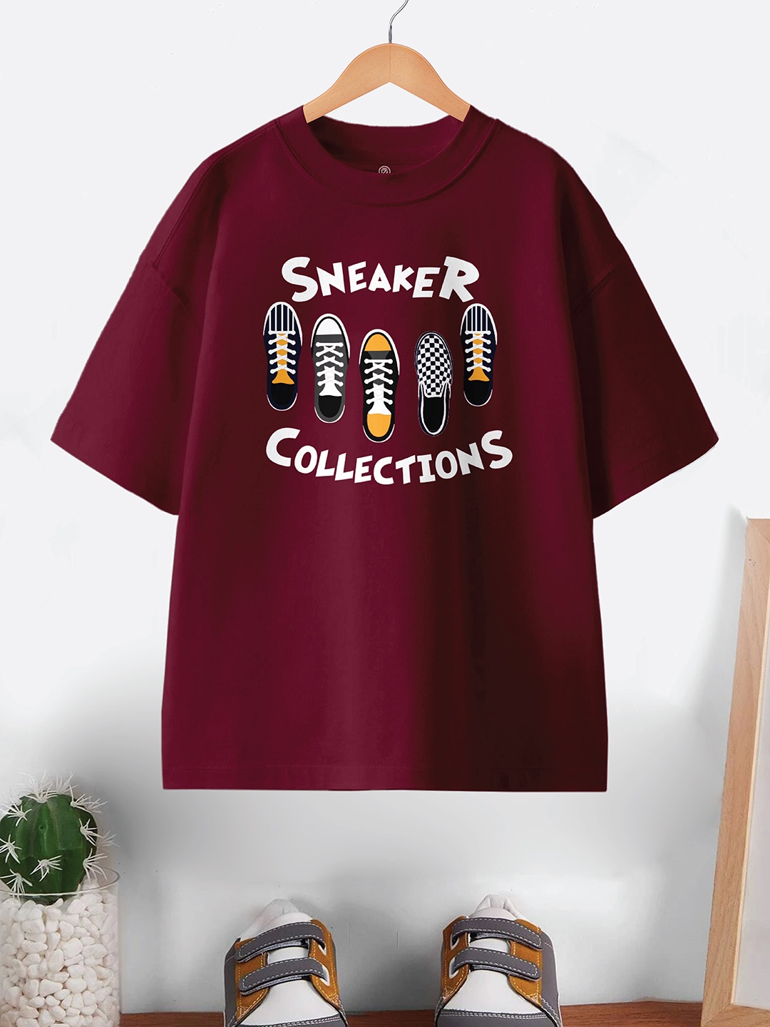 

BAESD Boys Typography Printed Round Neck Pure Cotton Oversized T-shirt, Maroon