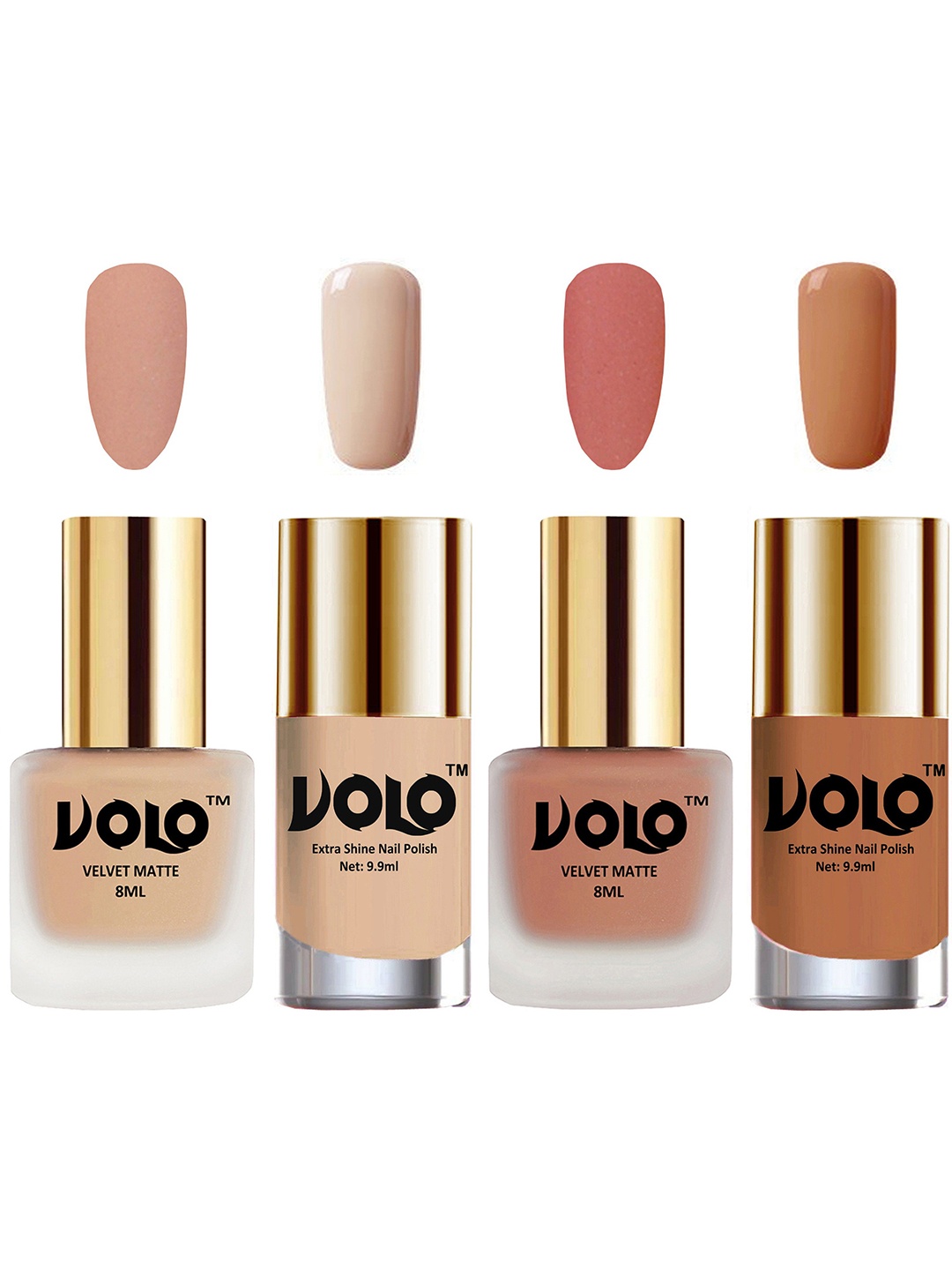 

VOLO Set Of 4 Velvet Matte & Extra Shine Nail Polish-8 ml & 9.9 ml Each Shade 28-38-65-64, Nude